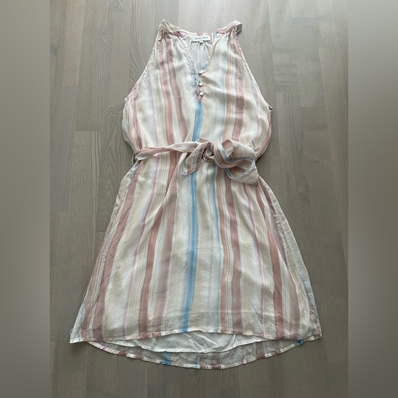 Bella Dahl Desert Horizon Striped Sleeveless Dress in Soft Pastel with Waist Tie - Picture 4 of 11